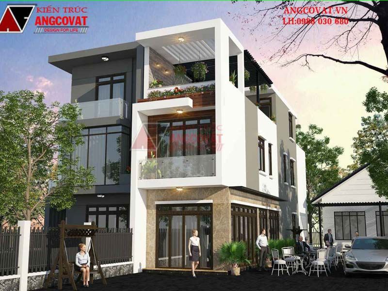 Nhà phố 2 tầng 1 tum phong cách hiện đại