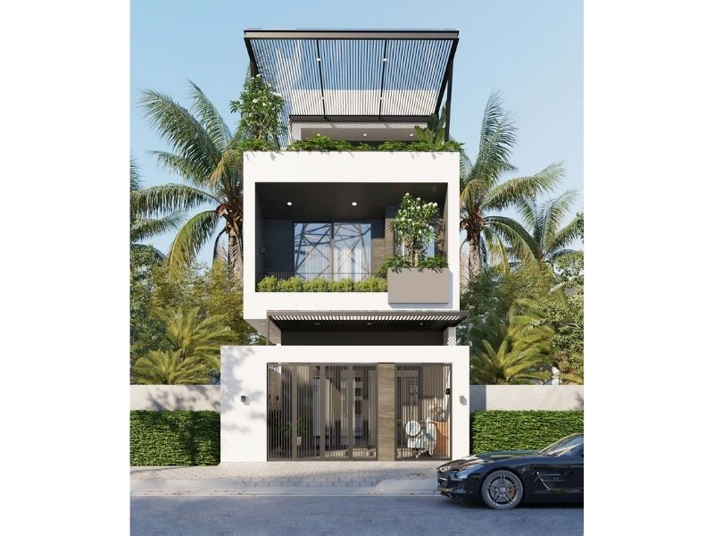 Kiến trúc nhà phố 2 tầng 1 tum 150m2 rộng và thoáng