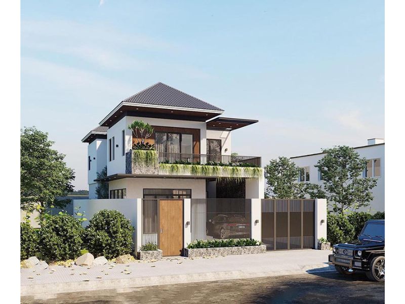 Không gian sống đơn giản nhà 2 tầng mái nhật có gara