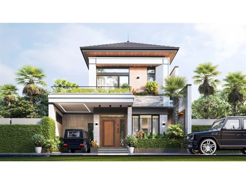 Kiến trúc nhà hiện đại có gara mái nhật