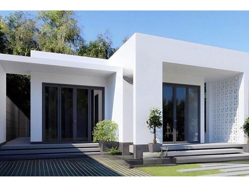 Công trình nhà 1 tầng gam màu trắng mái bằng 80m2