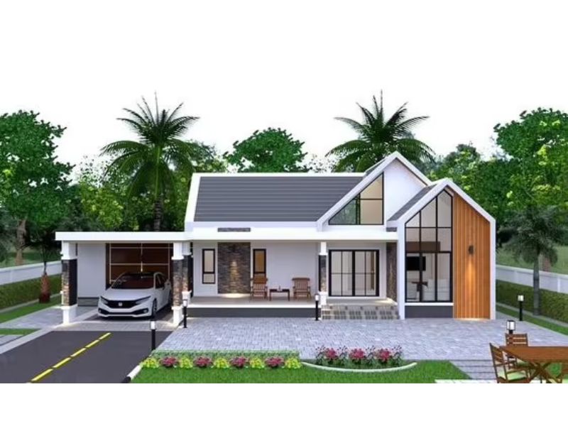 Nhà cấp 4 ở nông thôn có gara và 3 phòng ngủ