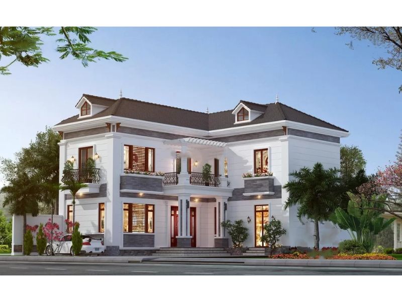 Nhà chữ L 2 tầng sang trọng sử dụng hệ mái nhật