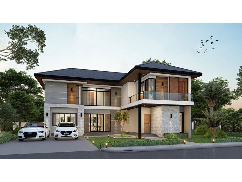 Kiến trúc nhà chữ L mặt tiền rộng 13m