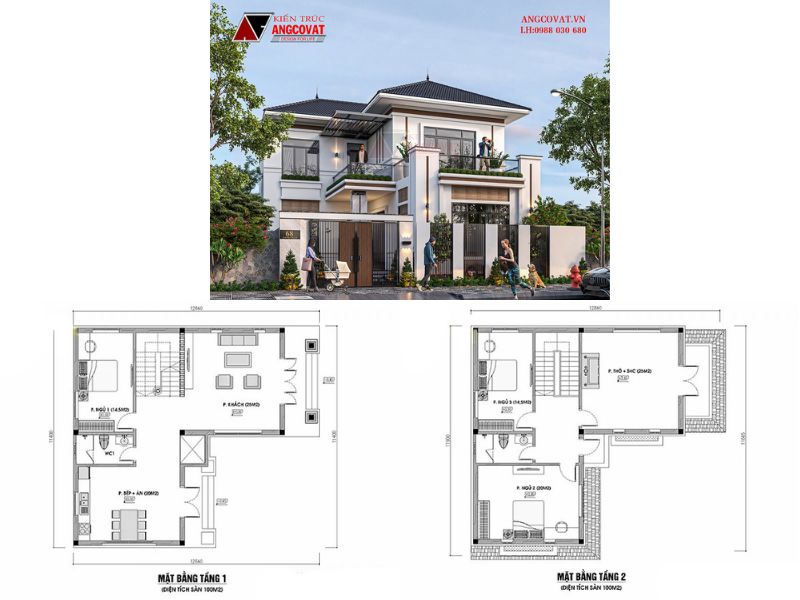 Nhà 2 tầng chữ L phong cách hiện đại 3 ngủ
