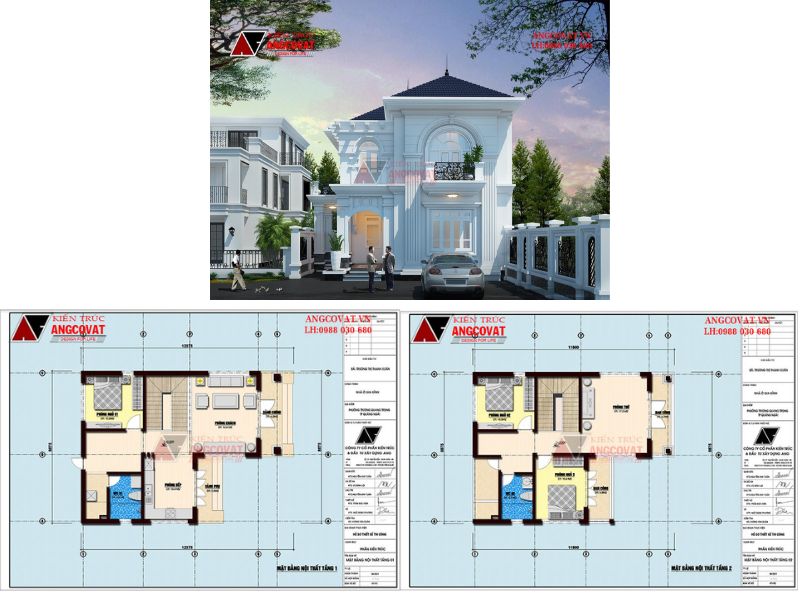 Nhà 2 tầng chữ L tân cổ điển đẳng cấp gam màu trắng