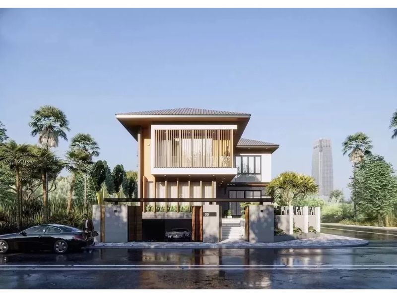 Nhà mái Nhật hiện đại chữ L có 3 phòng ngủ độc đáo
