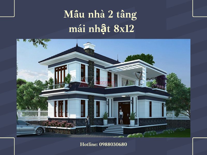 Bản vẽ thiết kế nhà 2 tầng 8x12 phong cách hiện đại