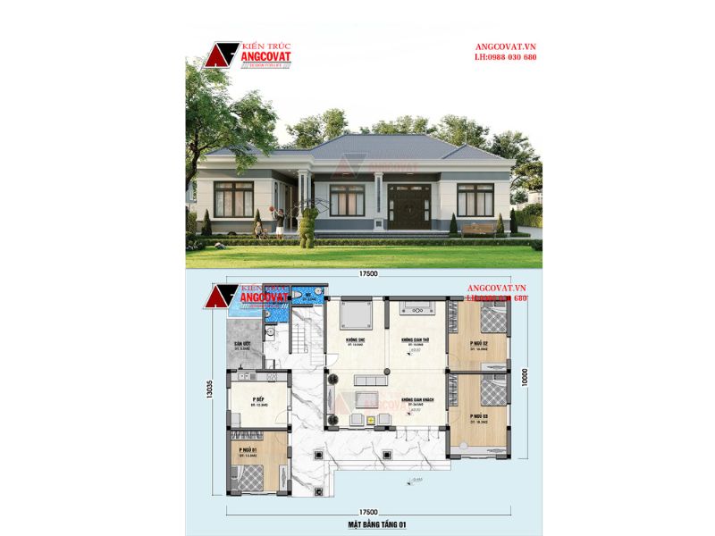 Nhà mái nhật 1 tầng 3 phòng ngủ 1 phòng thờ