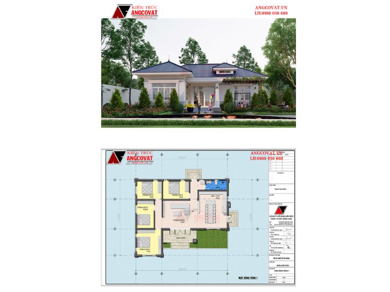 Thiết kế mẫu nhà 1 tầng 4 phòng ngủ 150m2