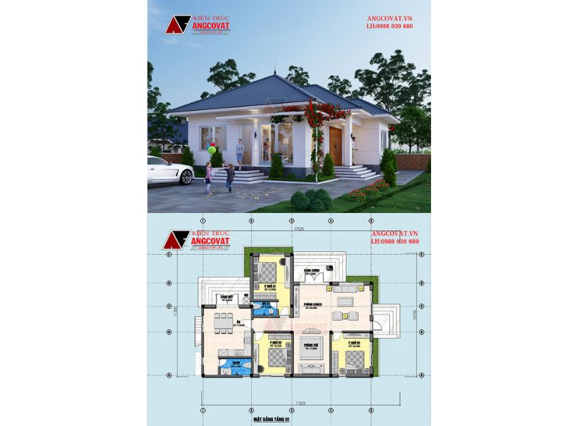 Nhà cấp 4 mái nhật 3 phòng ngủ 1 phòng thờ