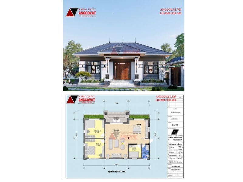 Mẫu nhà cấp 4 mái nhật 3 phòng ngủ 120m2