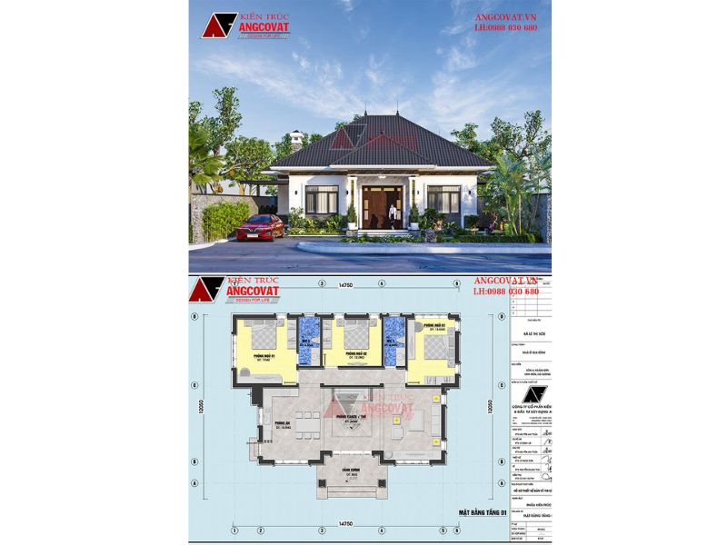 Mẫu nhà mái nhật 1 tầng 3 phòng ngủ được thiết kế đẹp mắt