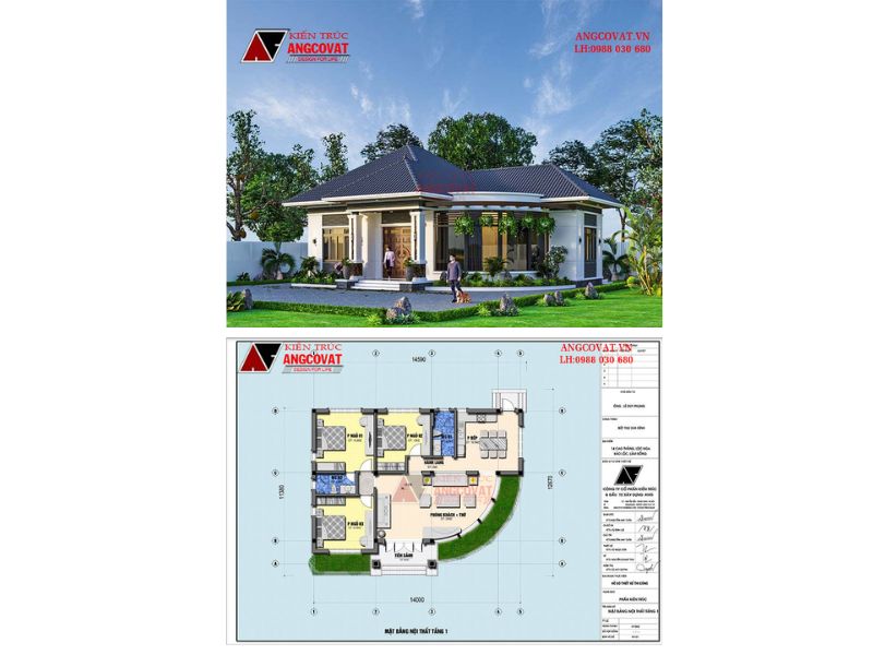 Hình ảnh biệt thự mái nhật 1 tầng 4 phòng ngủ kiến trúc tân cổ