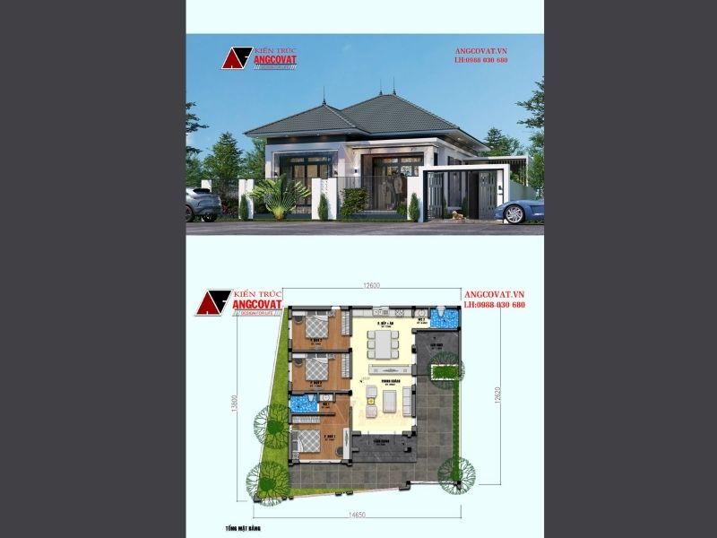 Nhà mái nhật 1 tầng 3 phòng ngủ 100m2