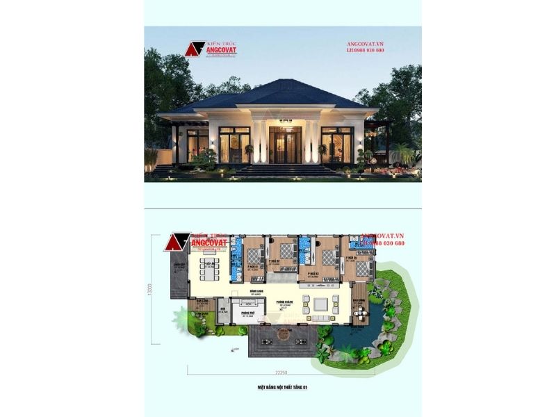 Nhà vườn 1 tầng 4 phòng ngủ mái nhật