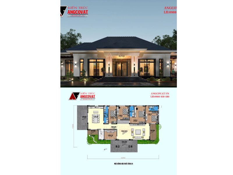 Bản vẽ nhà mái nhật 1 tầng 4 phòng ngủ 1 phòng thờ 1 phòng khách