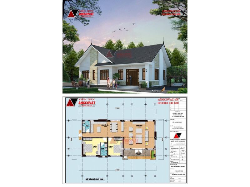 Mẫu nhà biệt thự 1 tầng 130m2 có 2 phòng ngủ đẹp