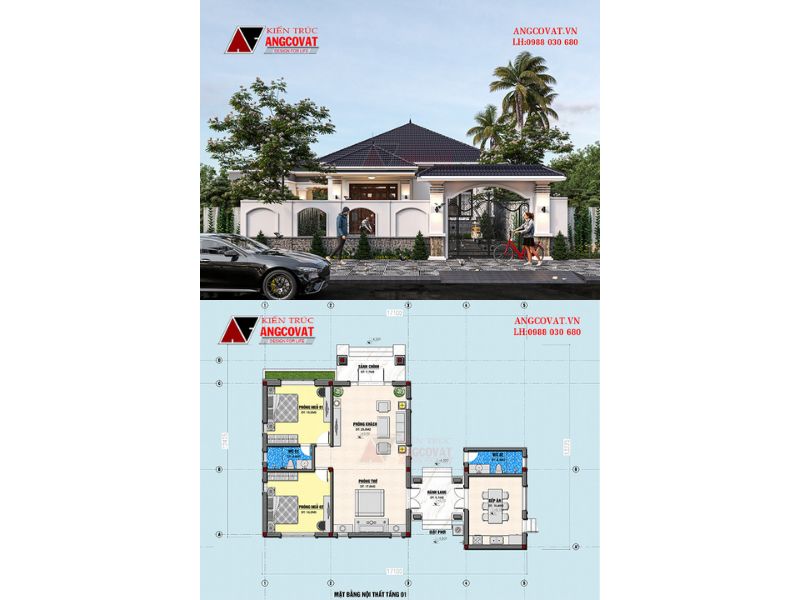 Nhà cấp 4 140m2 mái nhật 2 phòng ngủ