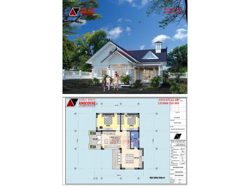 Nhà mái thái 1 tầng 2 phòng ngủ 100m2