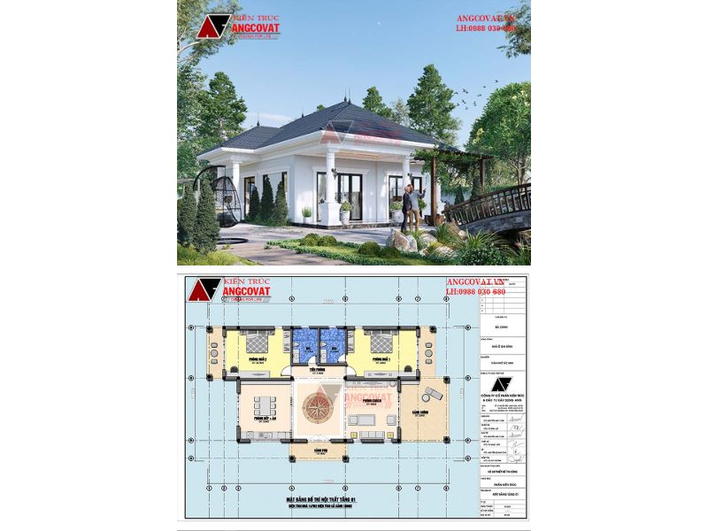 Biệt thự 1 tầng mái Nhật 2 phòng ngủ sang trọng