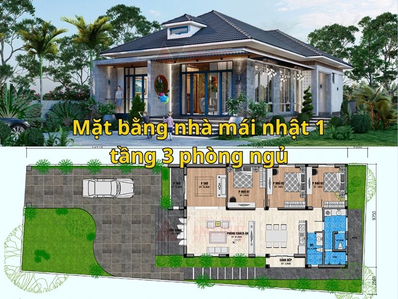 Tham khảo các phân chia mặt bằng nhà mái Nhật 1 tầng 3 phòng ngủ khoa học