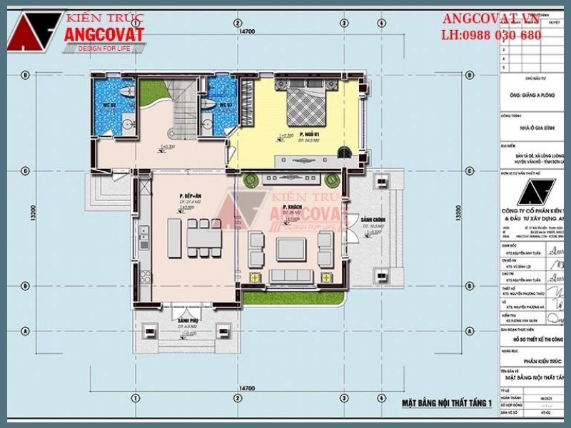 Bản vẽ mặt bằng tầng 1 biệt thự nghỉ dưỡng mái thái 3 tầng 5 phòng ngủ 140m2