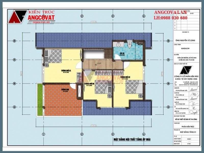 Bản vẽ mặt bằng tầng 2 biệt thự nghỉ dưỡng mái thái 2 tầng 120m2 kết hợp bungalow 