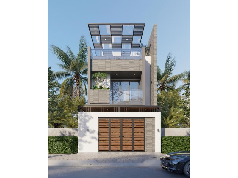 Kiến trúc hiện đại trong mẫu nhà 2 tầng 1 tum
