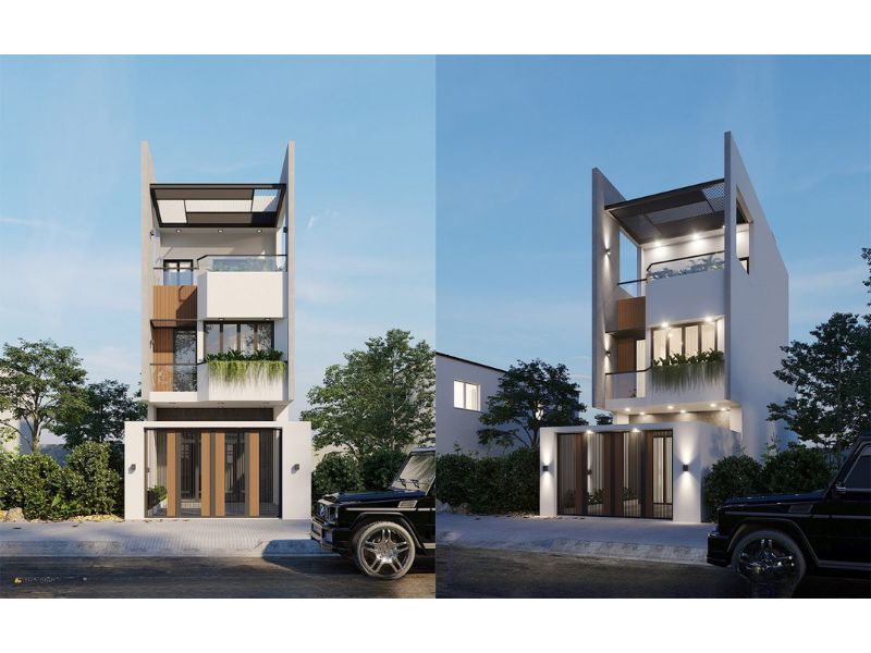 Mẫu nhà 2 tầng 1 tum mặt tiền 6m tiết kiện chi phí cho chủ đầu tư
