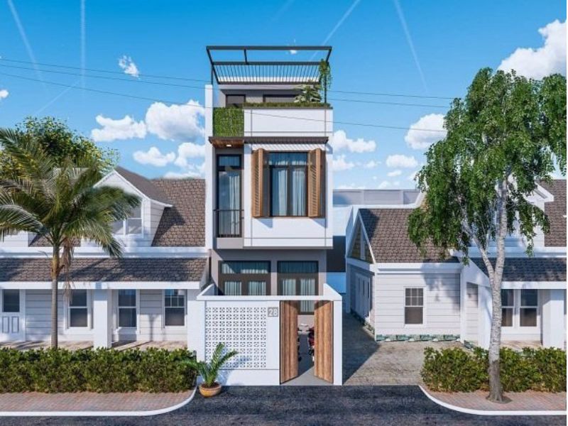 Nhà 2 tầng 1 tum hiện đại có mặt tiền 6m sâu 15m