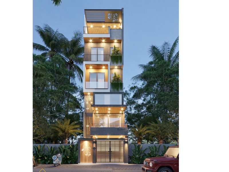 Mặt tiền hiện đại của chung cư mini 80m2 ngang 5m dài 16m 