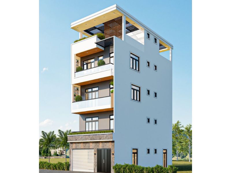 Thiết kế chung cư mini 80m2 5x16m có tầng trệt để xe rộng rãi 