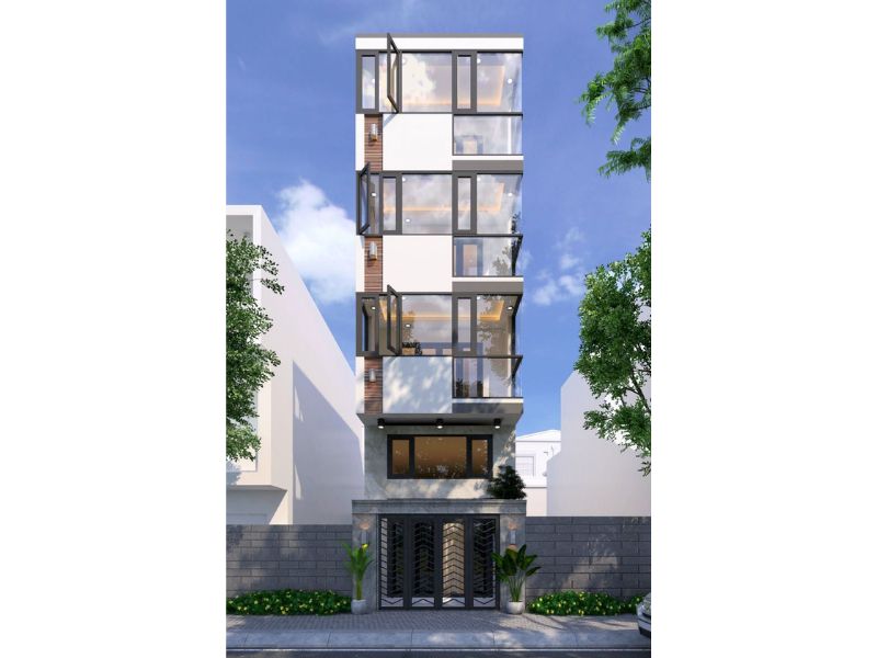 Mặt tiền chung cư mini ốp kính toàn bộ vừa hiện đại lại tối ưu ánh sáng