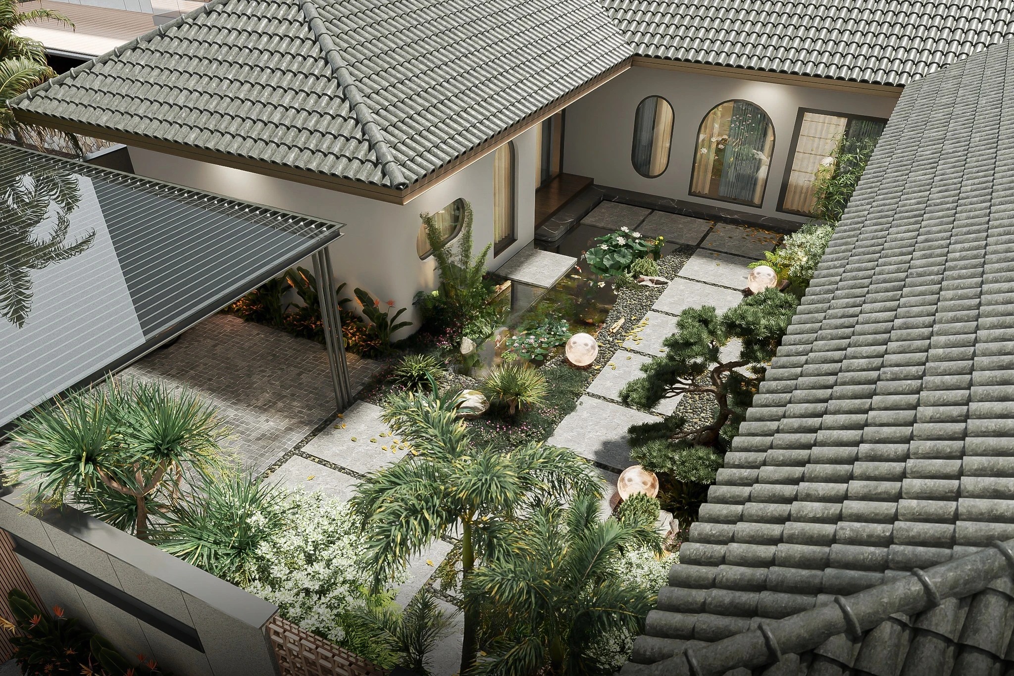 Thiết kế nhà tam hợp viện 1 tầng mái Nhật sang trọng, phù hợp xu thế 