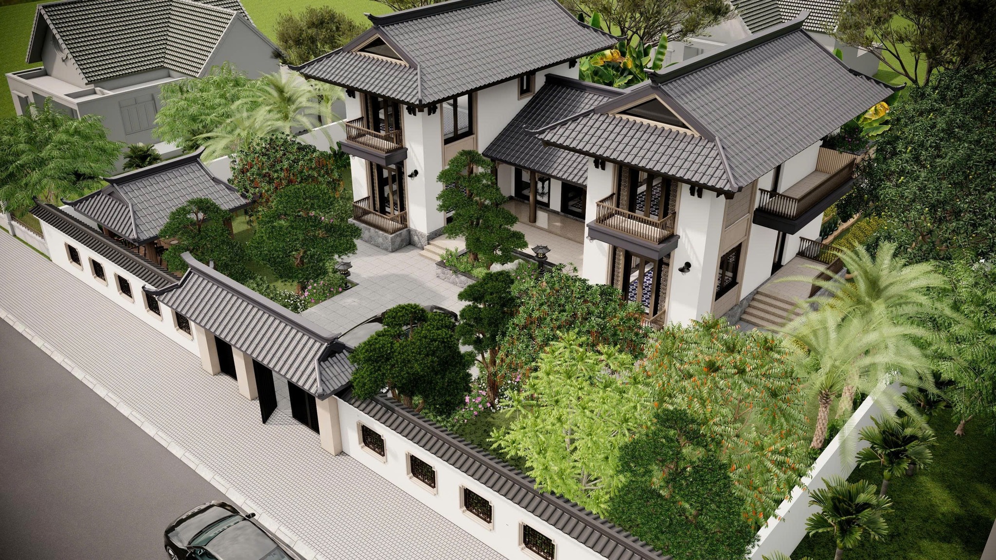 Thiết kế nhà tam hợp viện 2 tầng đẹp ấn tượng