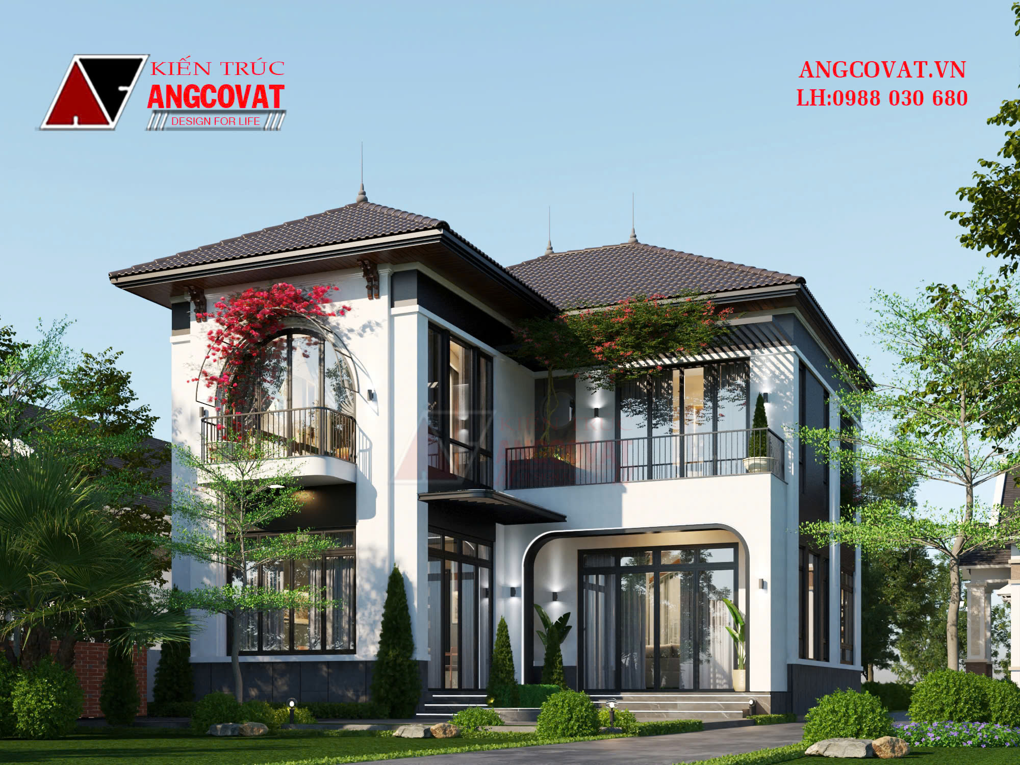 Thiết kế biệt thự 2 tầng chữ L đẹp 