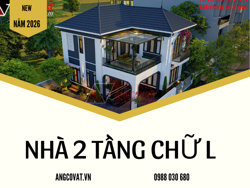 Thiết kế biệt thự 2 tầng chữ L đẹp 