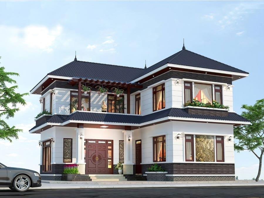 Thiết kế biệt thự 2 tầng chữ L đẹp 