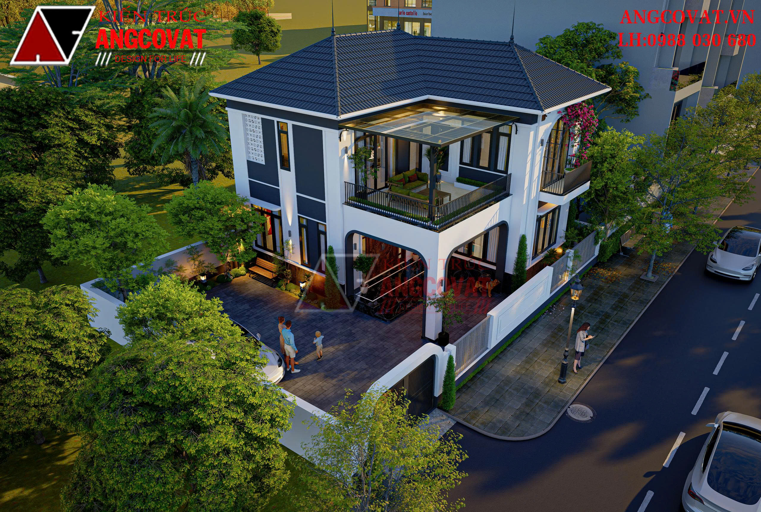 Thiết kế biệt thự 2 tầng chữ L đẹp 