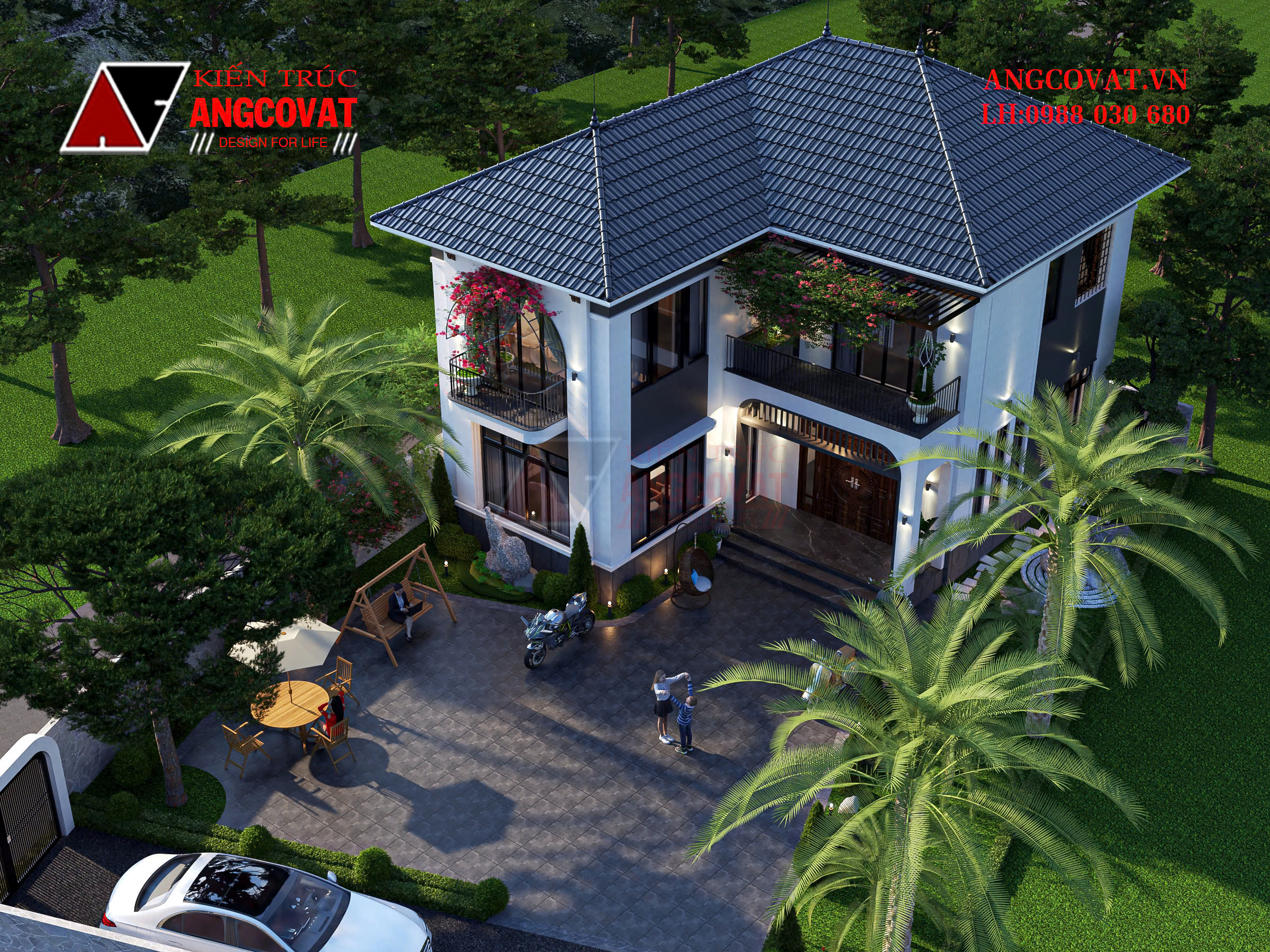 Thiết kế biệt thự 2 tầng chữ L đẹp 