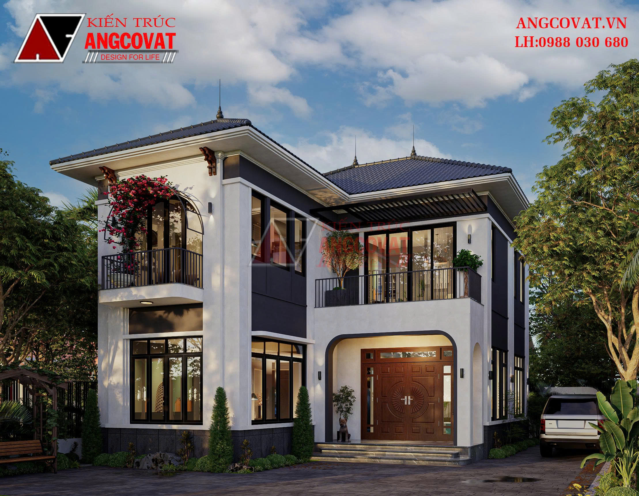 Thiết kế biệt thự 2 tầng chữ L đẹp 