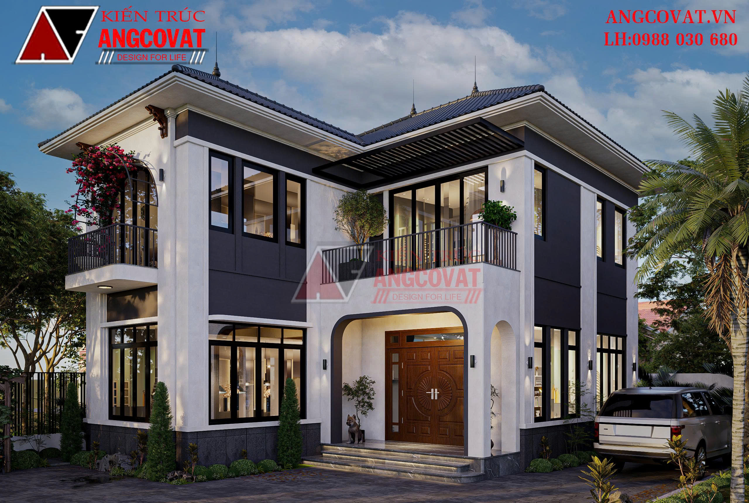 Thiết kế biệt thự 2 tầng chữ L đẹp 