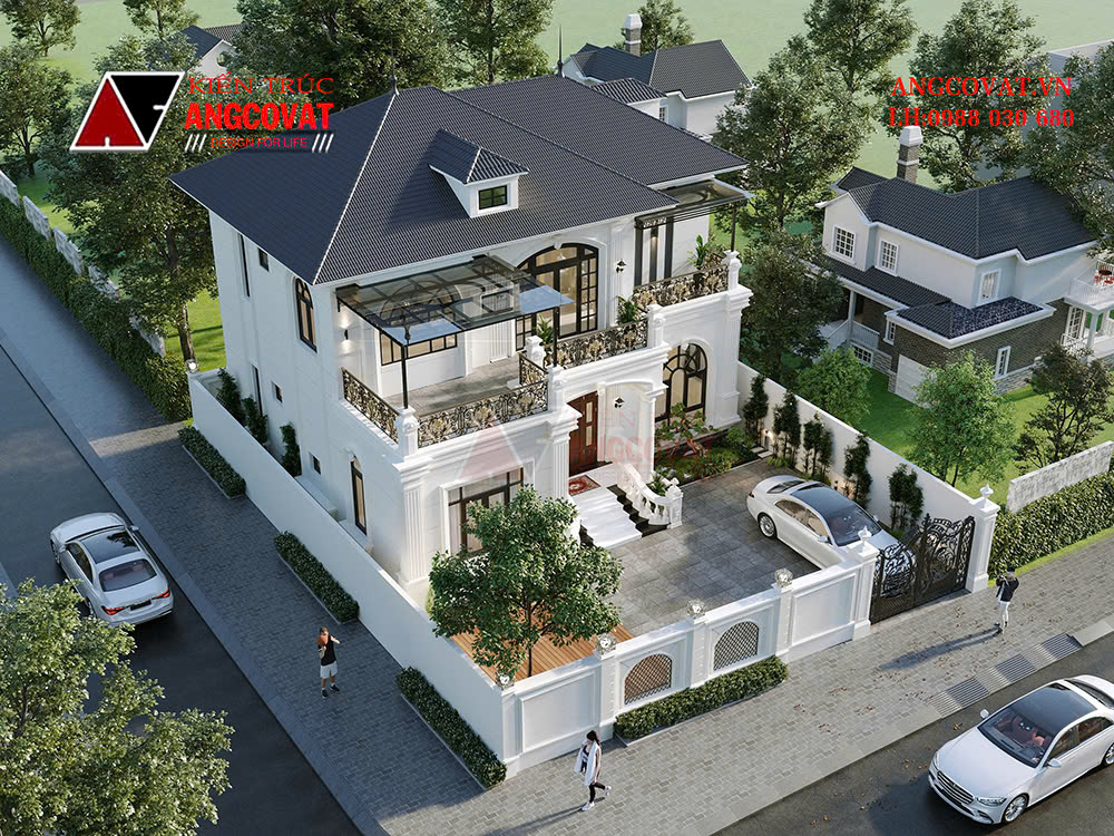 Thiết kế biệt thự 2 tầng chữ L đẹp 