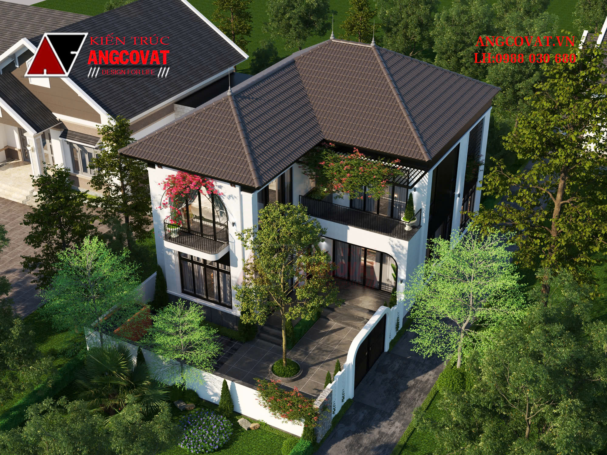 Thiết kế biệt thự 2 tầng chữ L đẹp 