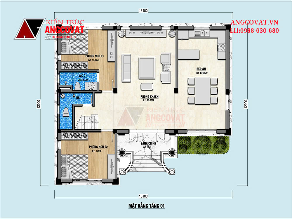 Thiết kế biệt thự 2 tầng chữ L đẹp 