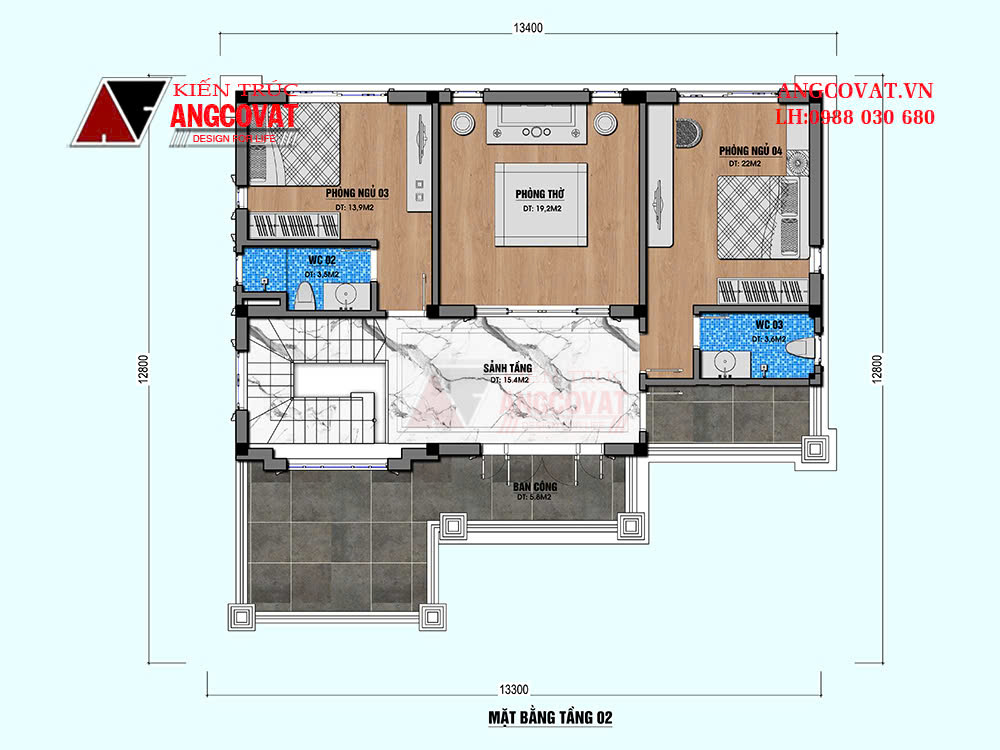 Thiết kế biệt thự 2 tầng chữ L đẹp 