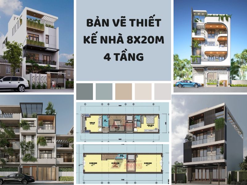 Tổng hợp các bản vẽ thiết kế nhà 8x20m 4 tầng đẹp, tiện nghi