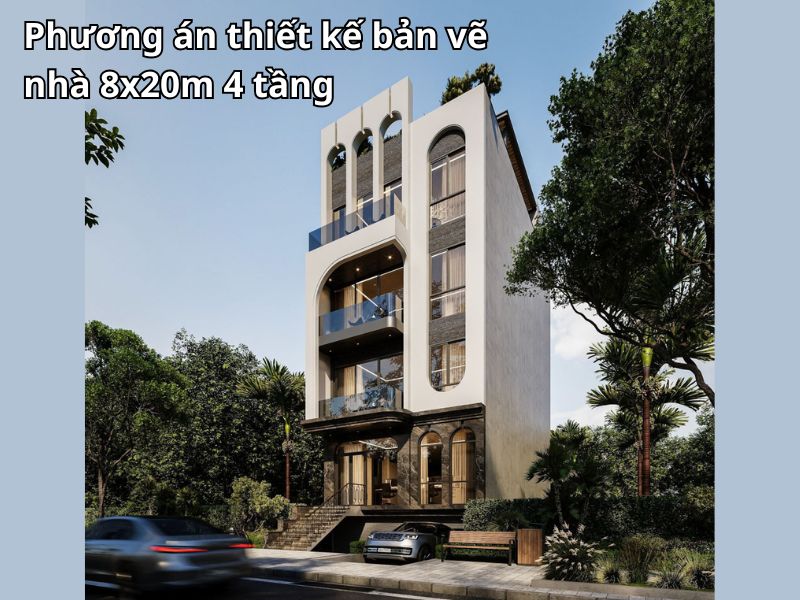 Phương án thiết kế bản vẽ nhà mặt tiền 8m sâu 20m 4 tầng