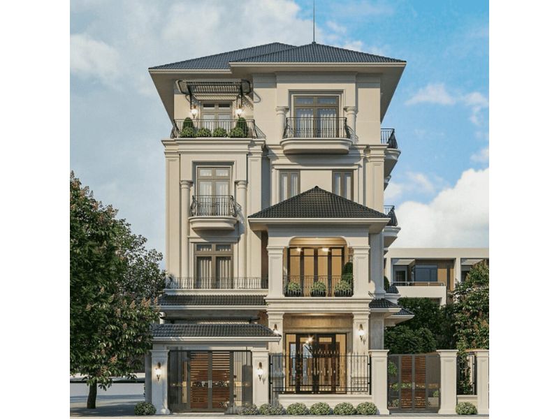 Mẫu nhà 8x12m 4 tầng mái Nhật sang trọng